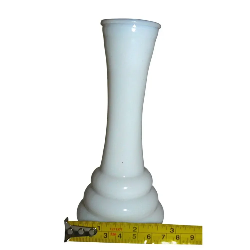 Vtg White M[lk Glass Bud Vase Tiered Base 6